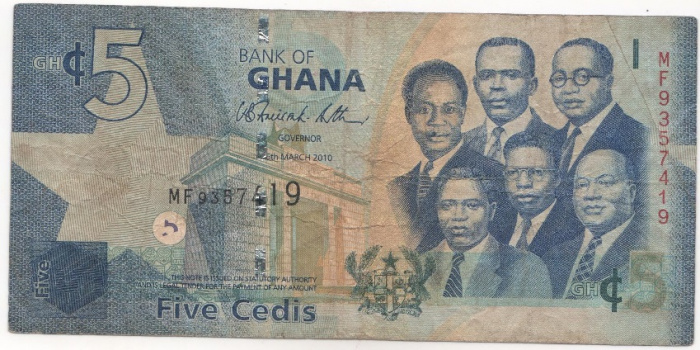 (2010) Банкнота Гана 2010 год 5 седи &quot;Большая шестёрка&quot;   VF